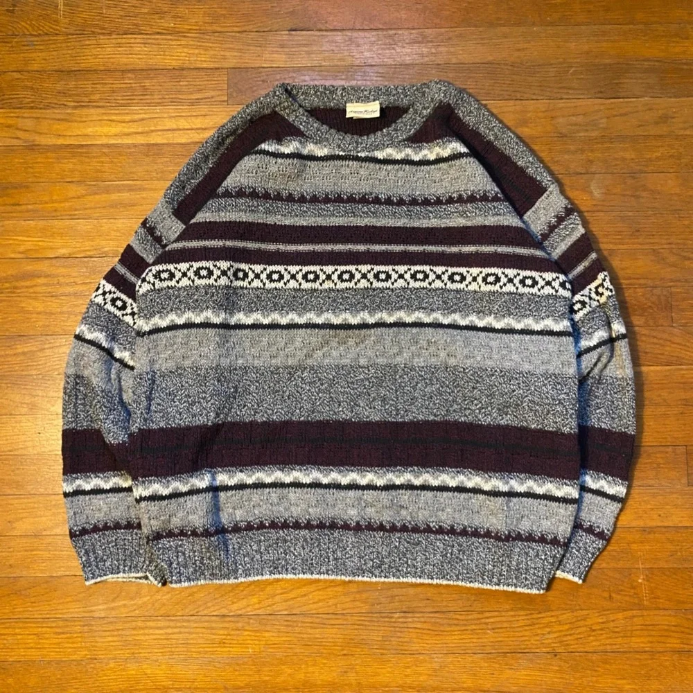 Vintage 90s Alpine Ridge Striped Knit Sweater Geometric Pattern Pullover‎ Mens L